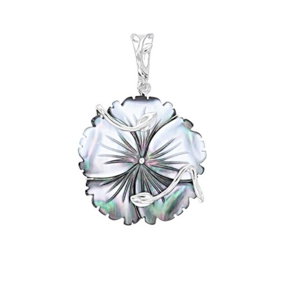 NIB - JTV Carved Black Tahitian Mother of Pearl Flower Pendant – OUT OF STOCK! - Picture 1 of 8